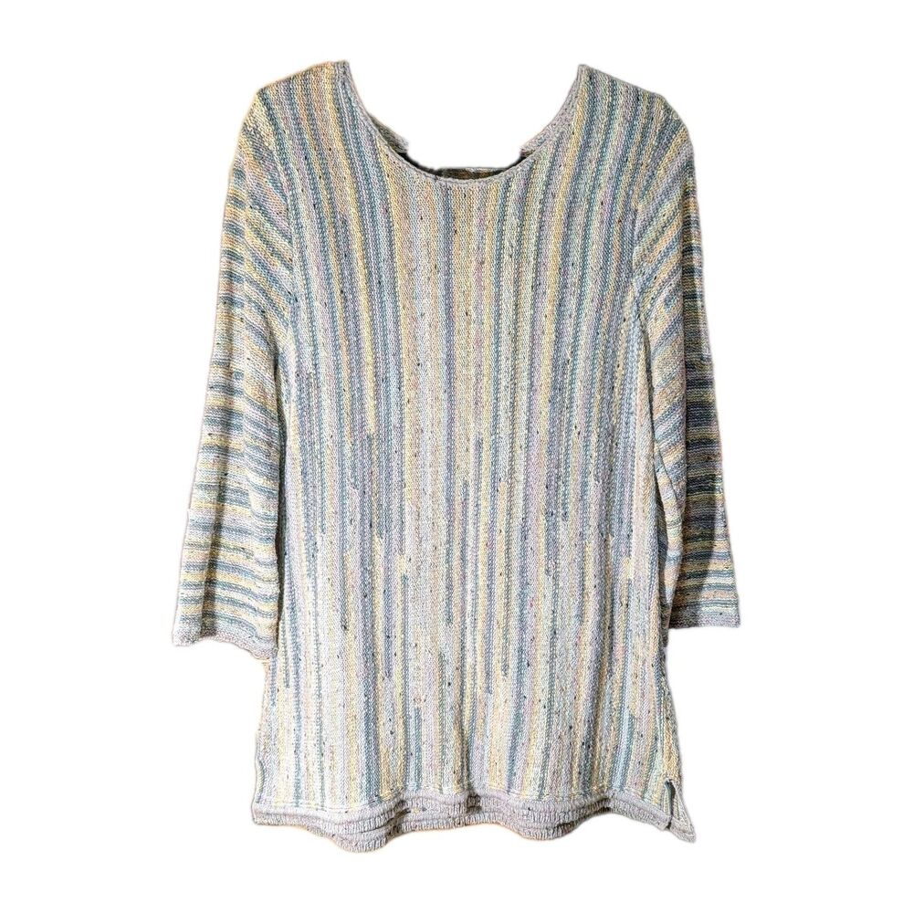 J Jill Womens L Confetti Beachy Artsy Pastel Boho Cotton Blend Sweater